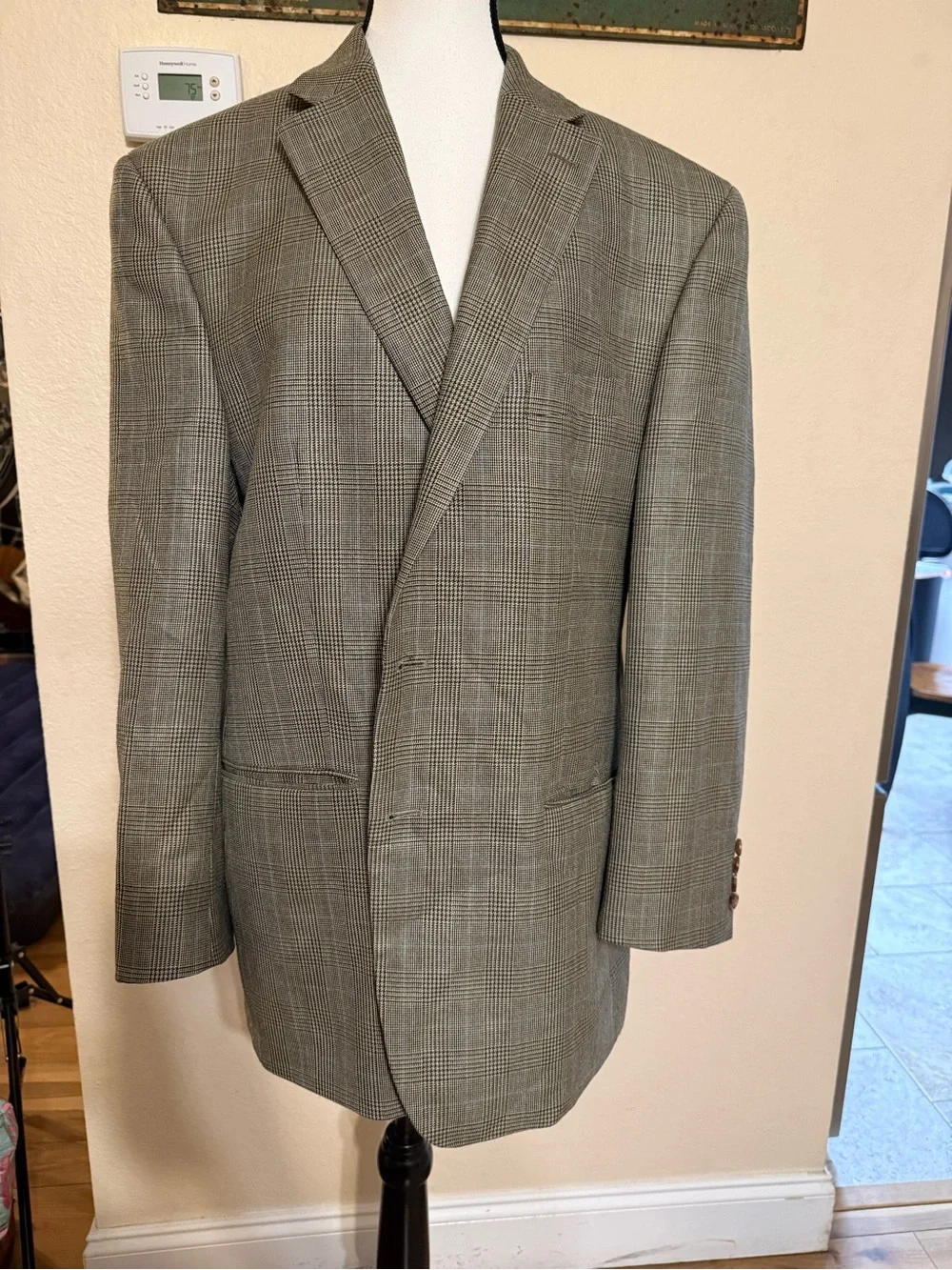 Lauren Ralph Lauren Blazer 44R Wool Silk Blend 2 Button Sports Coat Houndstooth